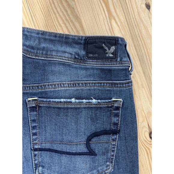 American Eagle Kick Boot Jeans Womens 10 Blue Stretch Dark Wash Denim 31x31 - Picture 5 of 7